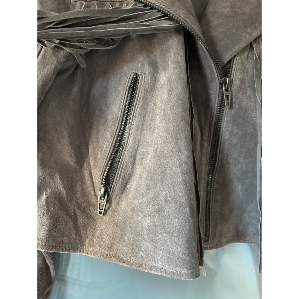 BLANKNYC High Altitude Gray Suede Fringe Moto Cowboy Cowgirl Crop Jacket Large - Picture 4 of 14